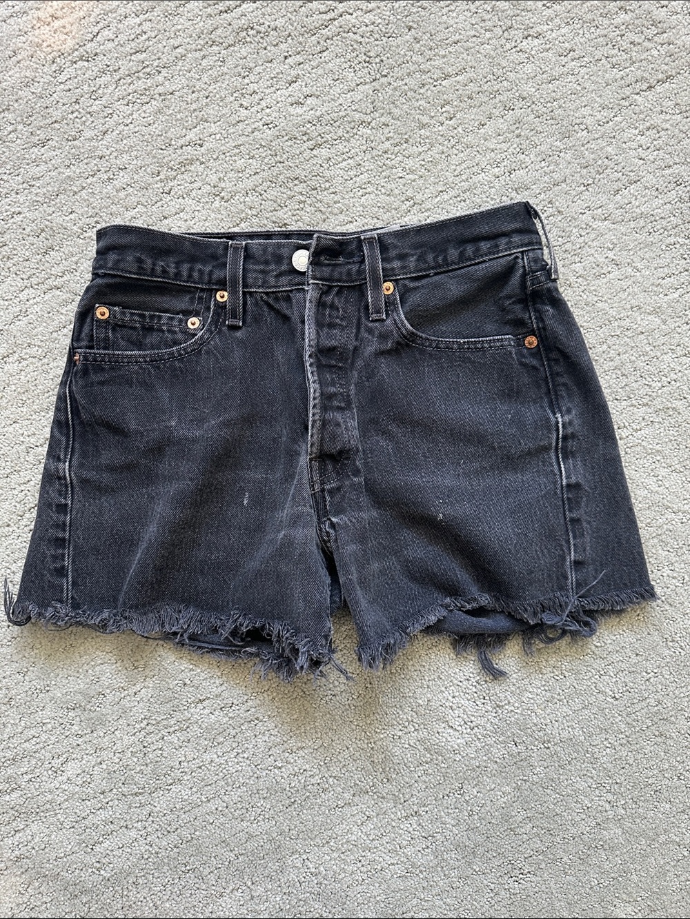 Levi's Black Frayed Hem High-Rise Denim Shorts
